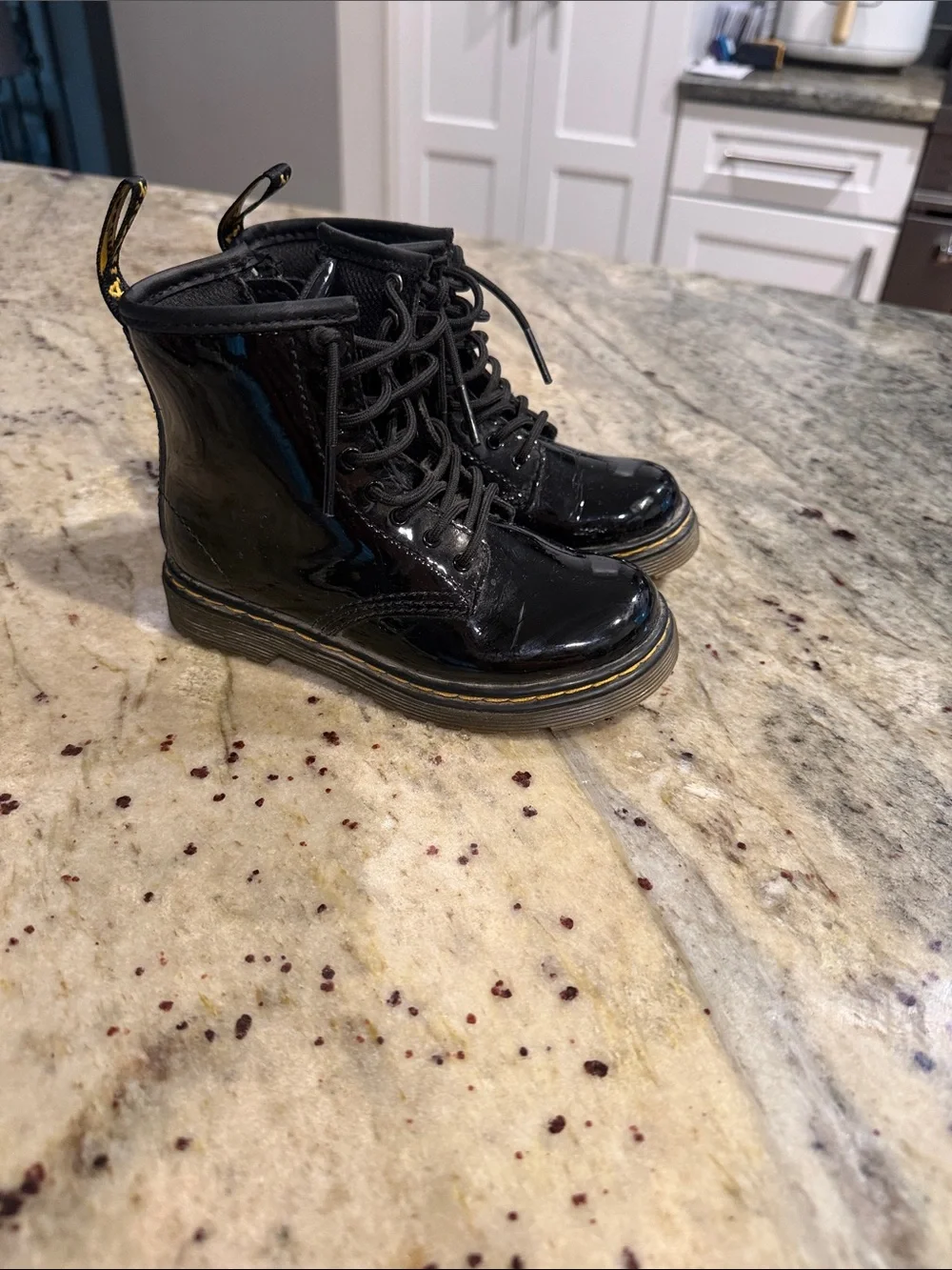 Dr. Martens Kids Black Patent Lace-Up Tactical Boots